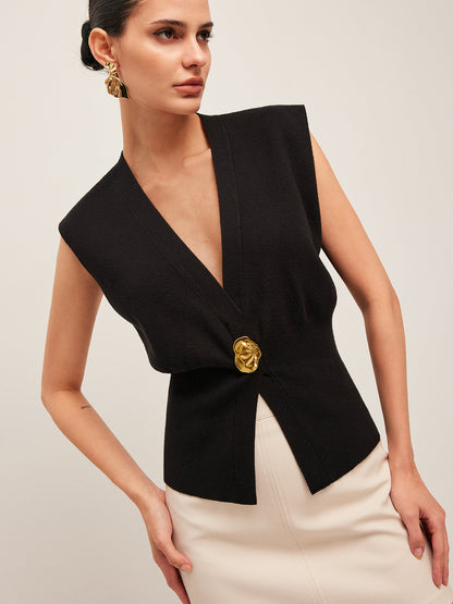 Annalena – Kamizelka dzianinowa z dekoltem w serek i guzikami