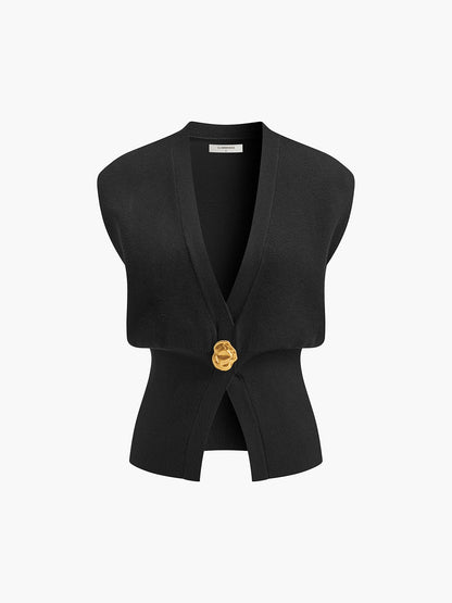 Annalena – Kamizelka dzianinowa z dekoltem w serek i guzikami