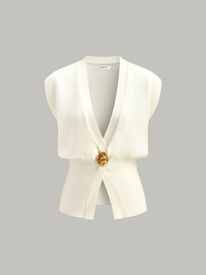 Annalena – Kamizelka dzianinowa z dekoltem w serek i guzikami