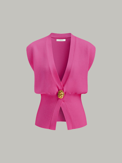 Annalena – Kamizelka dzianinowa z dekoltem w serek i guzikami