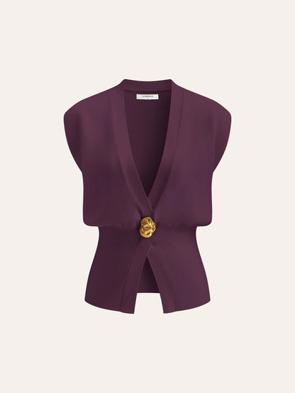 Annalena – Kamizelka dzianinowa z dekoltem w serek i guzikami