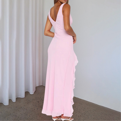 Elisheva - Elegancka Suknia Maxi z Dekoltem V, Asymetryczna