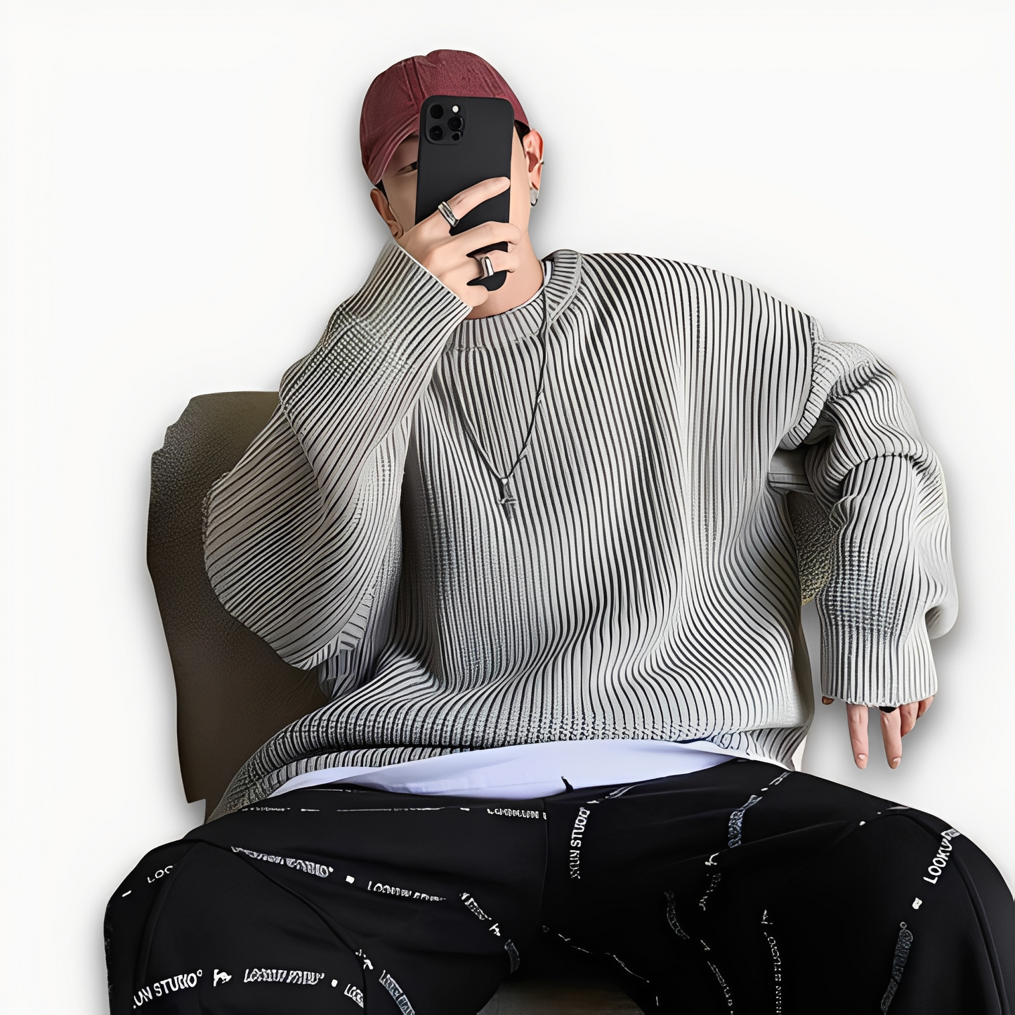 Abdias - Męski sweter oversize z dzianiny