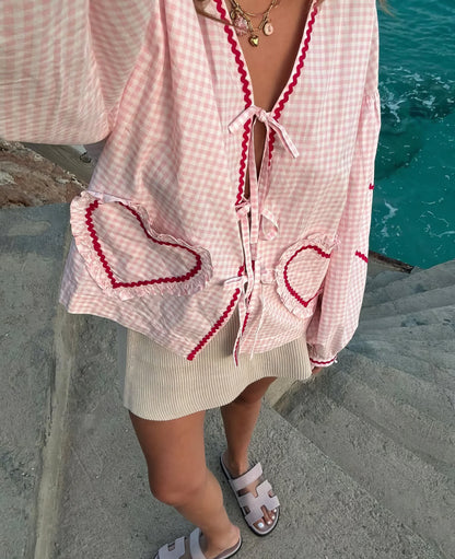 Claudia – Bluzka Gingham z Kokardą