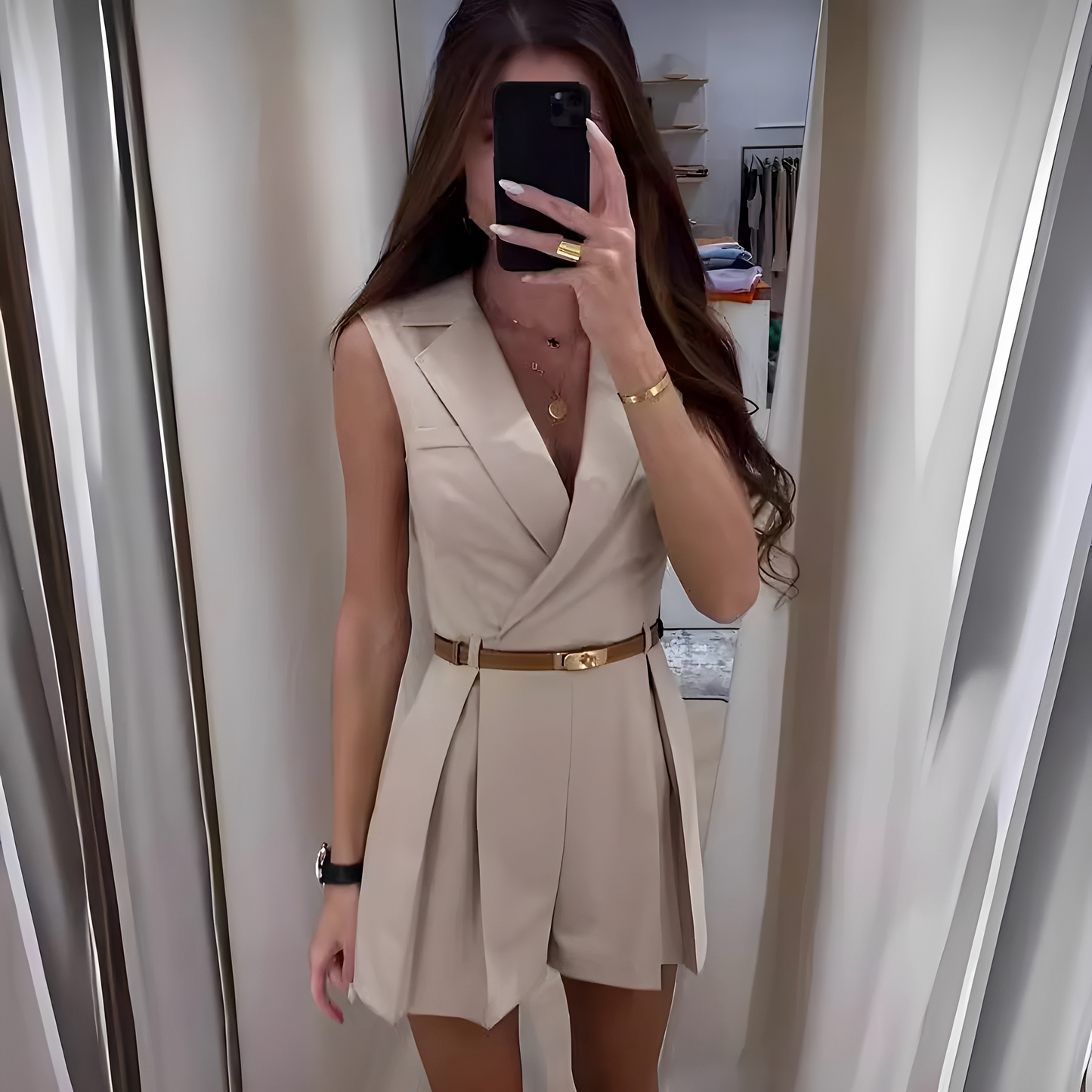 Ferlyn - Damski kombinezon z koronki bez rękawów