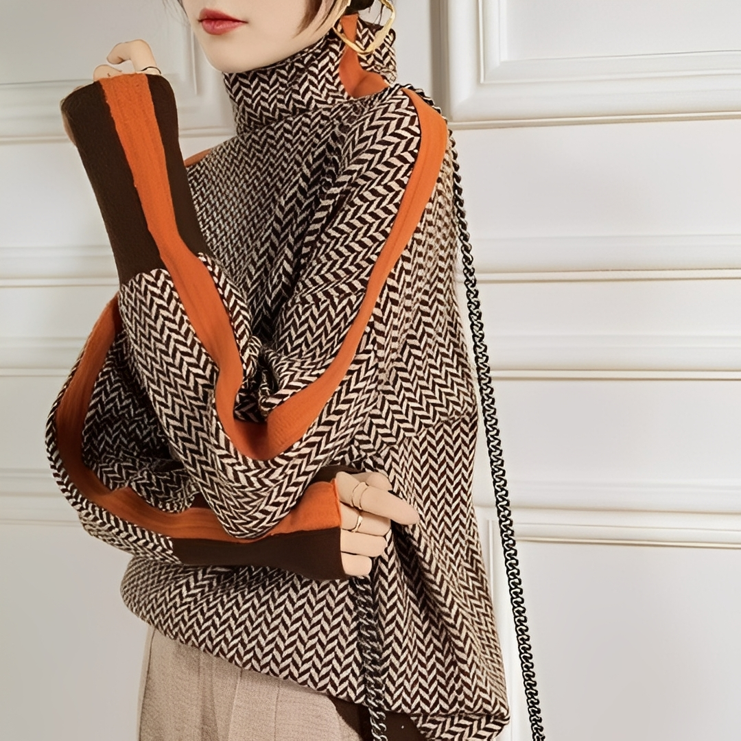 Aloisia - Damski sweter golfowy w paski