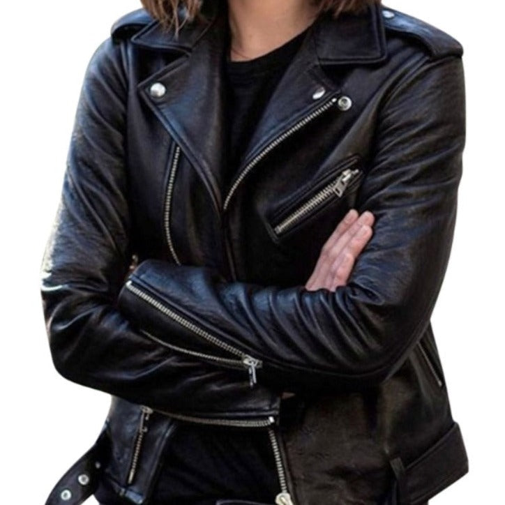 Waleria - skórzana kurtka, linia wyszczuplająca