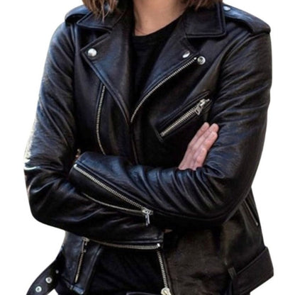 Waleria - skórzana kurtka, linia wyszczuplająca