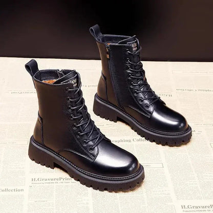 Delphine – Czarne Zimowe Buty Skórzane
