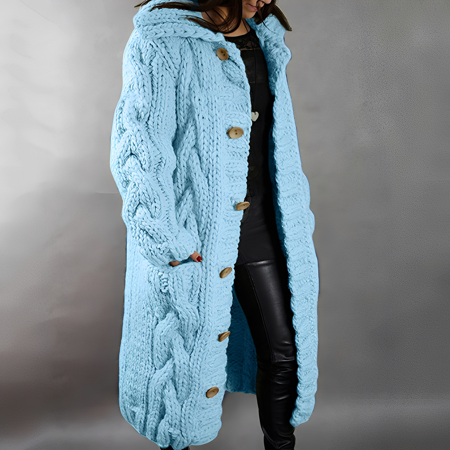 Arielle - Stylowy, luźno dopasowany długi kardigan wełniany dla kobiet