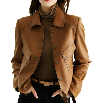 Karie - Stylowa, wąska skórzana kurtka dla kobiet