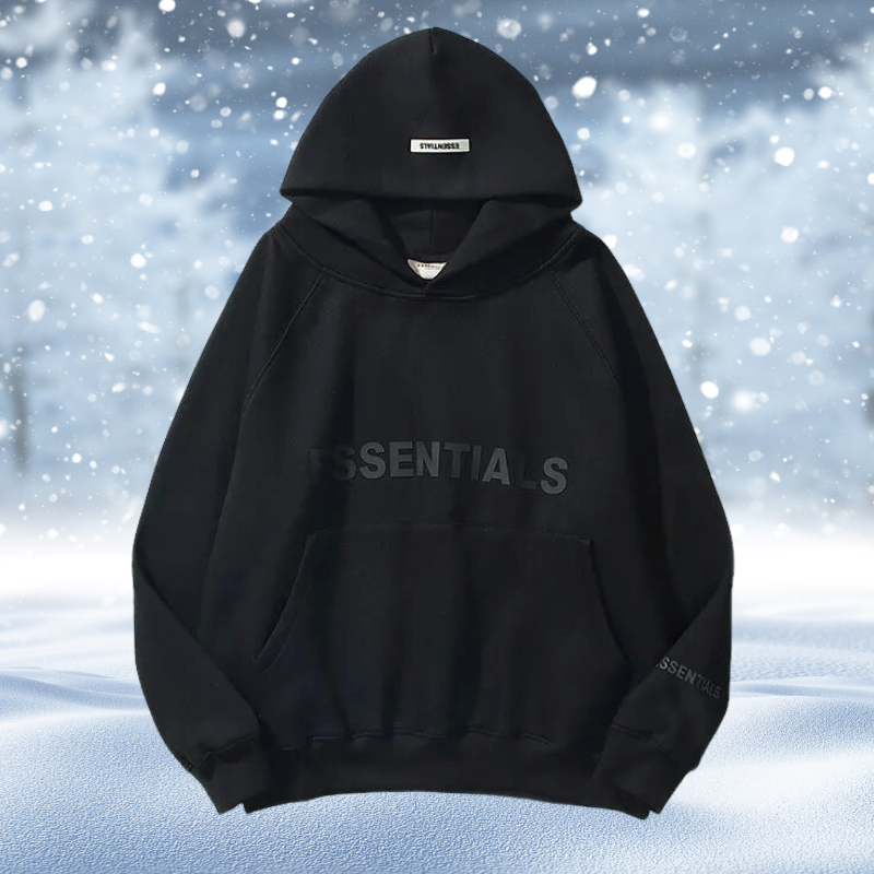 Essentials - Oversize Nadrukiem Bluzy z Kapturem