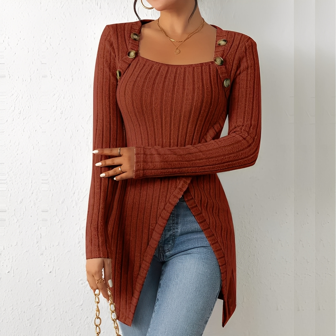 Alfreda - Damska bluzka z dzianiny z guzikami