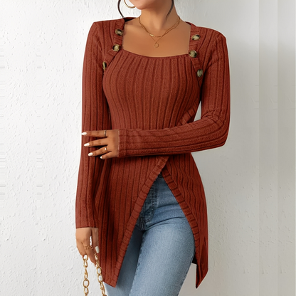 Alfreda - Damska bluzka z dzianiny z guzikami