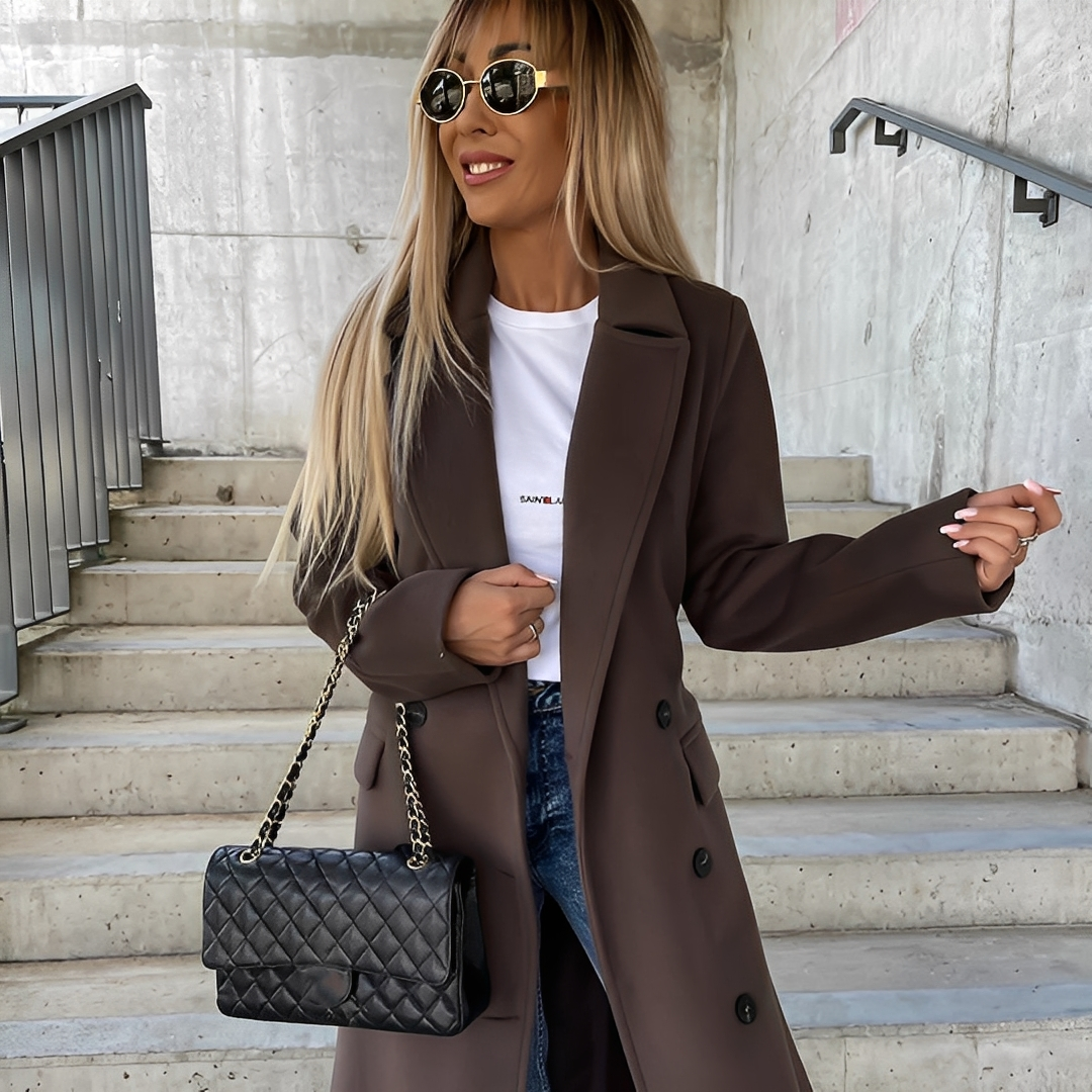 Lydie - Klasyczny damski trencz z długimi rękawami