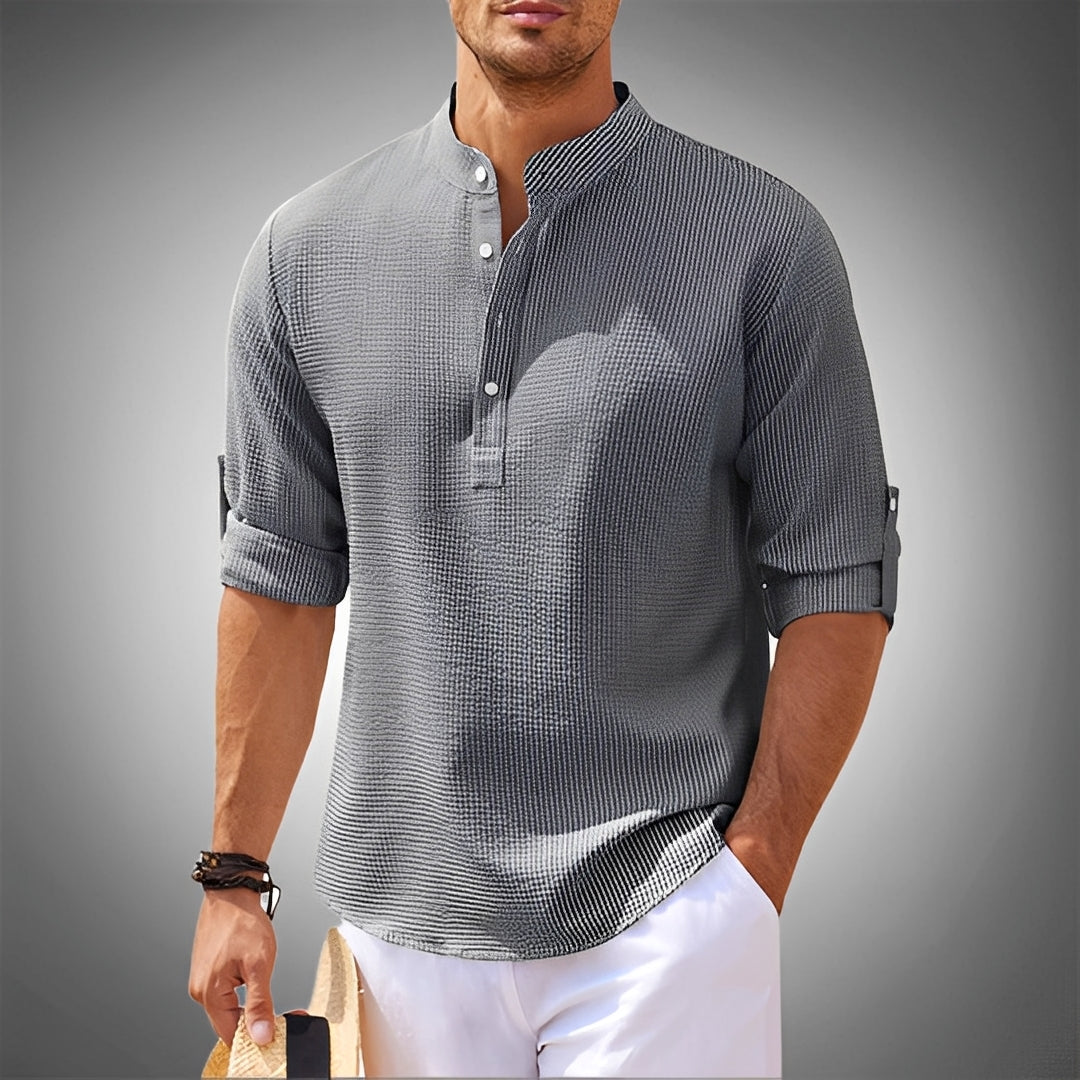 Adriennes - Męska koszula z kołnierzykiem i guzikami, komfortowa