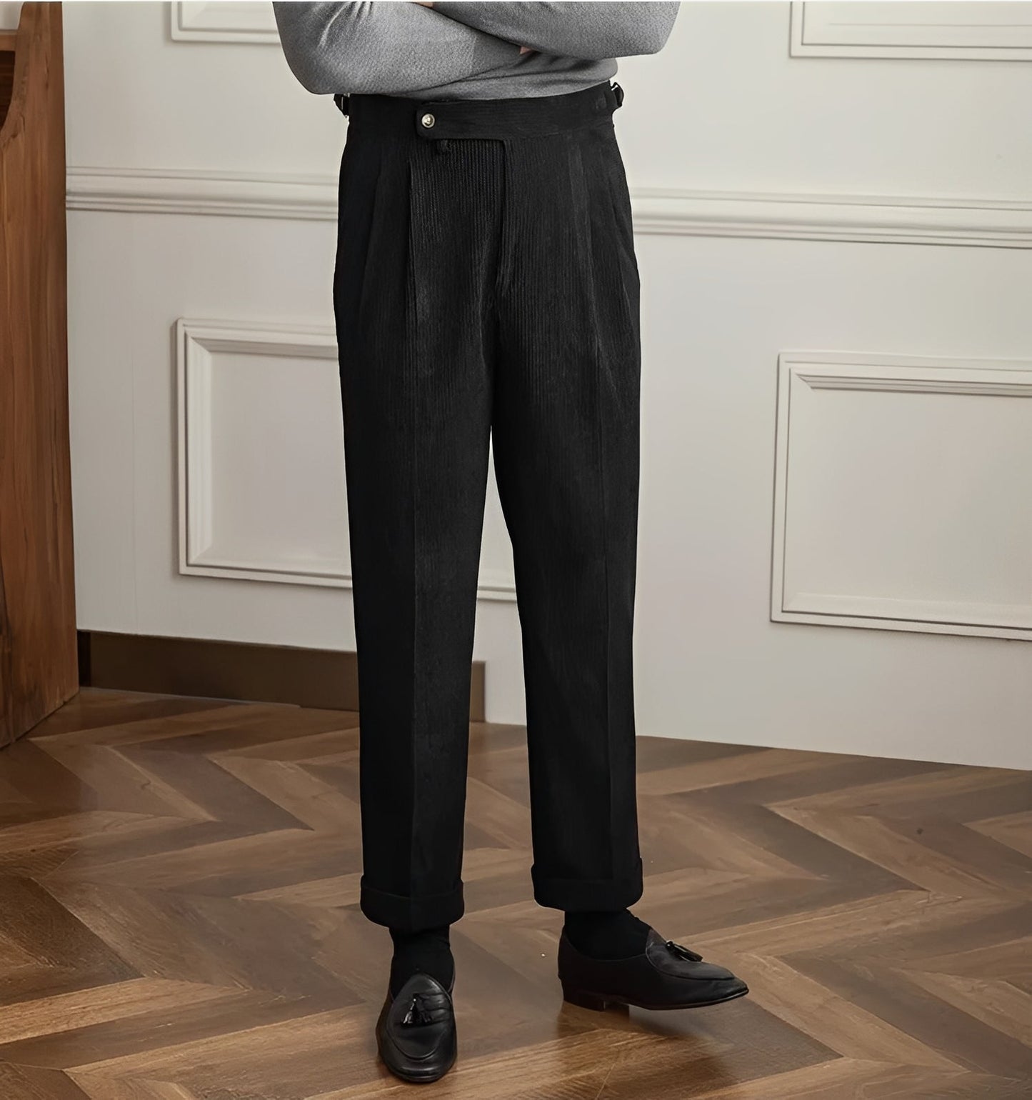 Keaton - Nowoczesne męskie spodnie sztruksowe z wysokim stanem