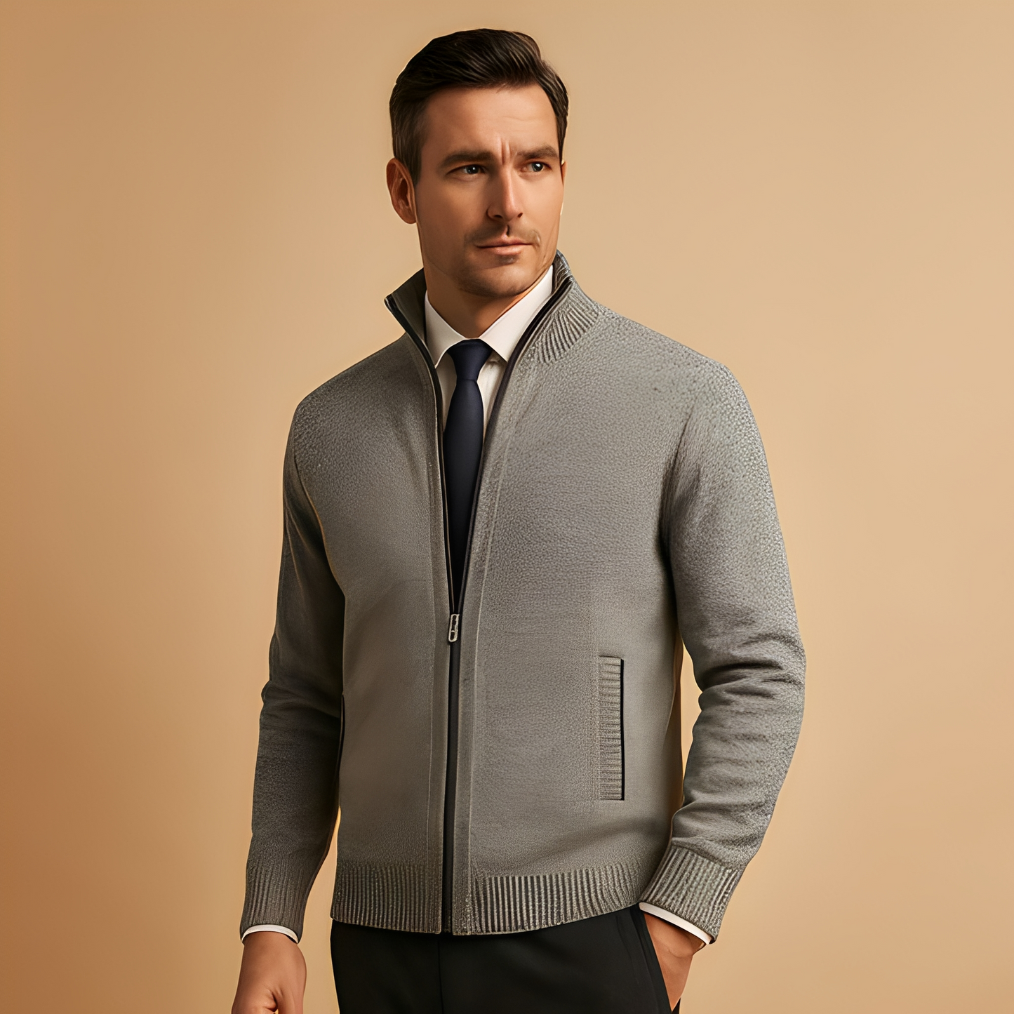 Armando - Męski swobodny kardigan z zamkiem