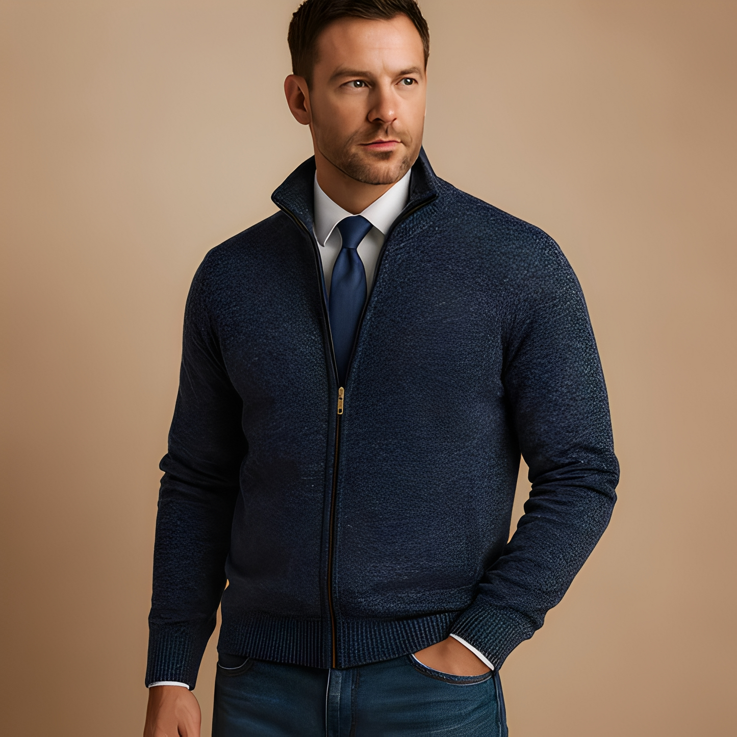 Armando - Męski swobodny kardigan z zamkiem