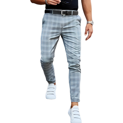 Deacon - Męskie luźne spodnie Slim-Fit w kratkę