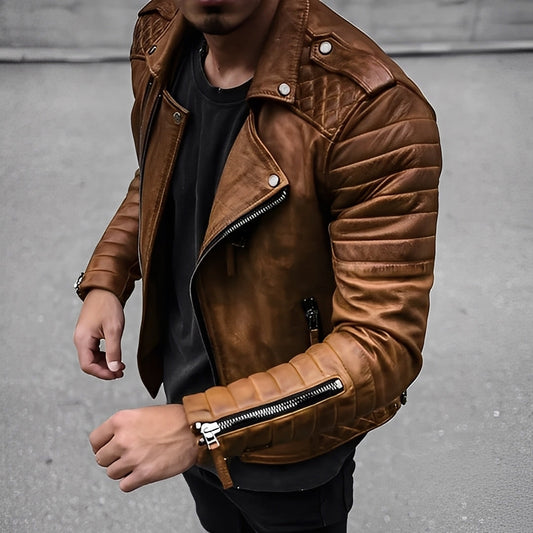 Easton - Retro skórzana kurtka męska w modnym wzorze