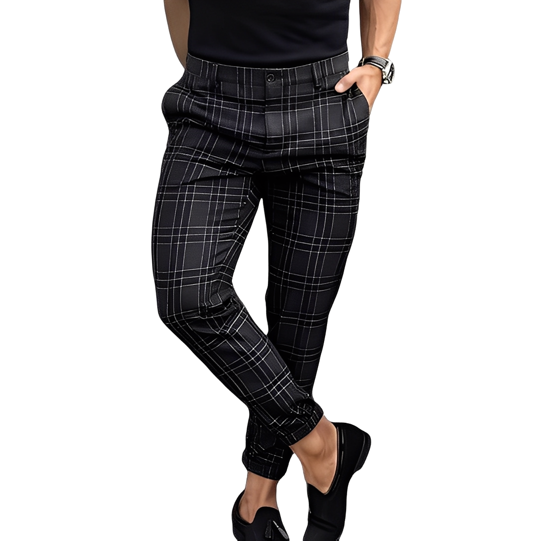 Deacon - Męskie luźne spodnie Slim-Fit w kratkę