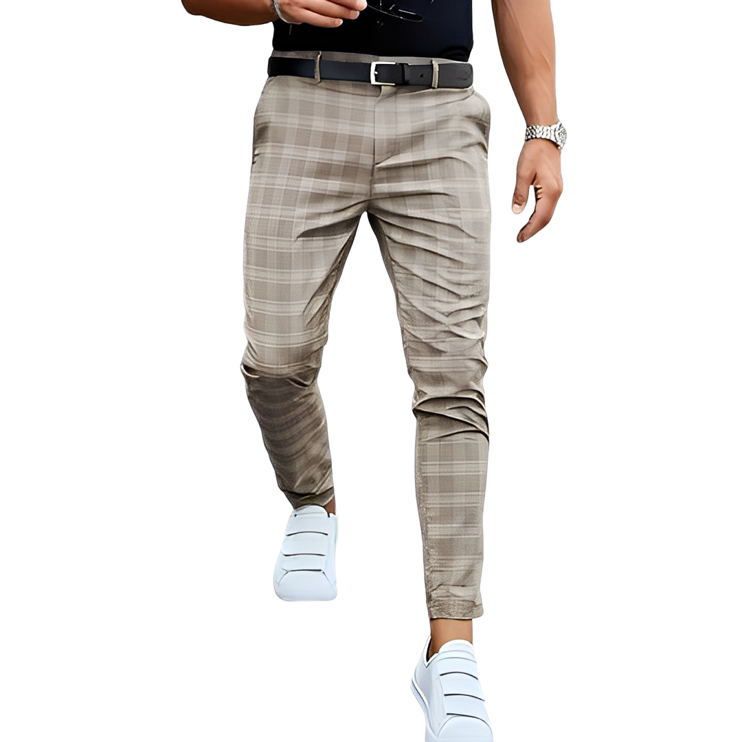 Deacon - Męskie luźne spodnie Slim-Fit w kratkę