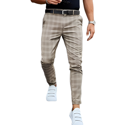Deacon - Męskie luźne spodnie Slim-Fit w kratkę
