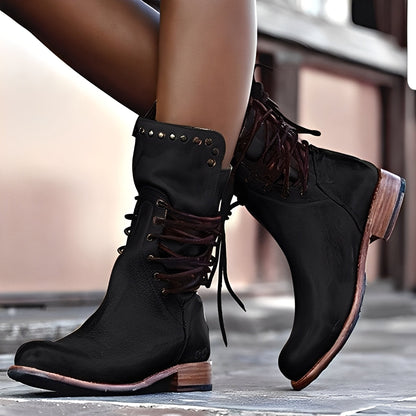 Lenora - Retro skórzane buty na niskim obcasie dla kobiet
