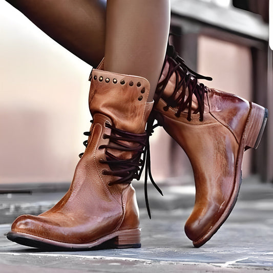 Lenora - Retro skórzane buty na niskim obcasie dla kobiet