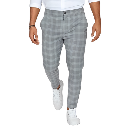 Deacon - Męskie luźne spodnie Slim-Fit w kratkę