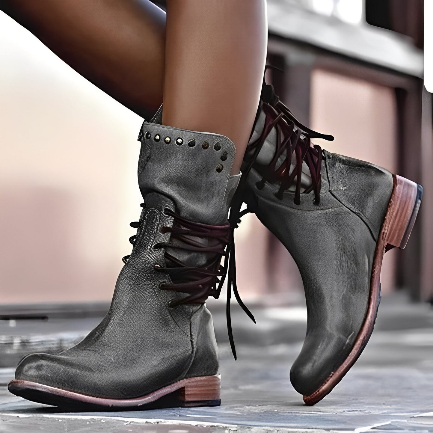 Lenora - Retro skórzane buty na niskim obcasie dla kobiet