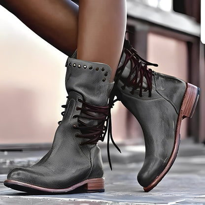 Lenora - Retro skórzane buty na niskim obcasie dla kobiet