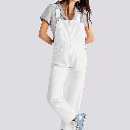 Maggie - Swobodny jeansowy kombinezon z krzyżowanymi plecami dla kobiet