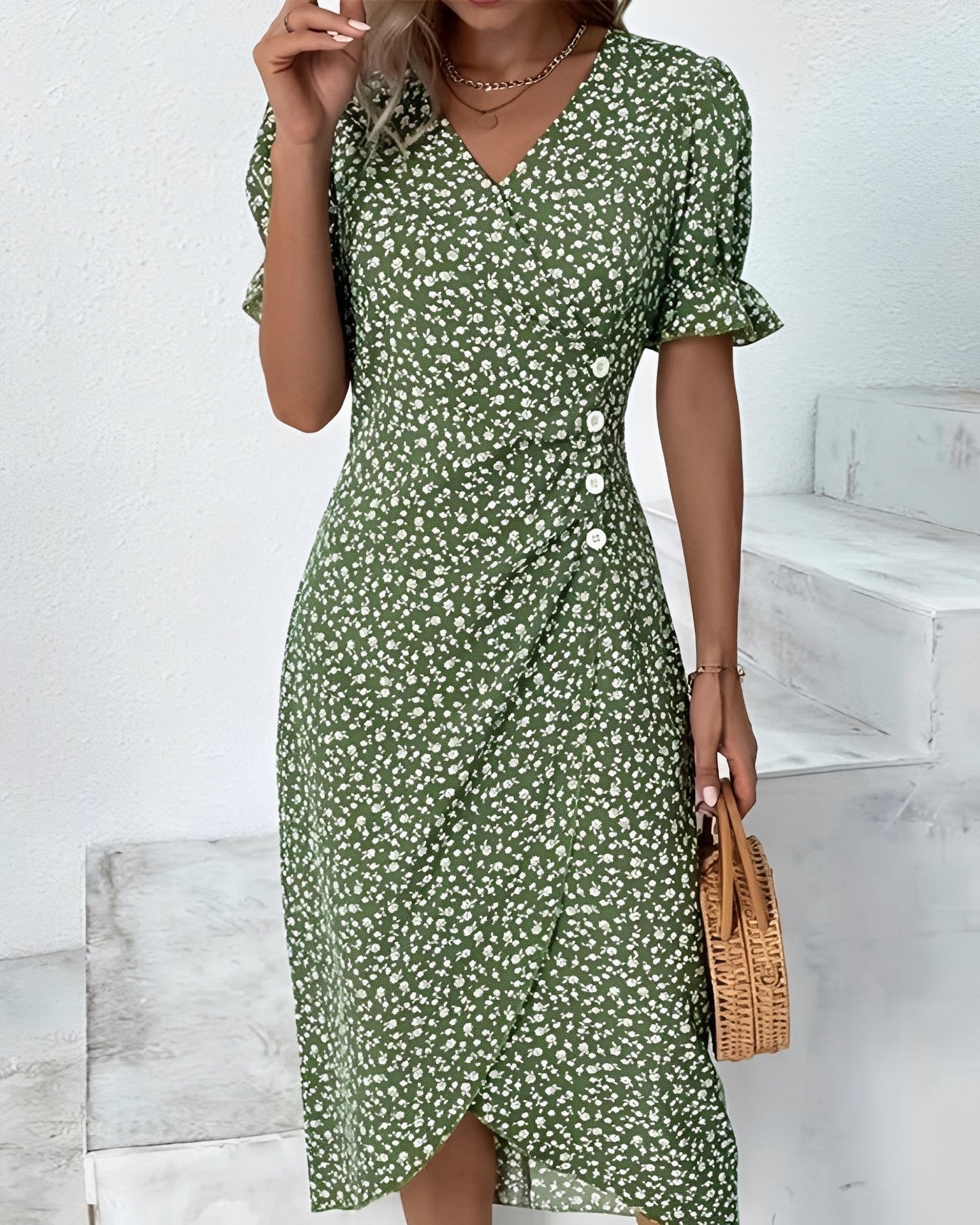 Rachael - Swobodne sukienka kopertowa w kwiatowy wzór dla kobiet