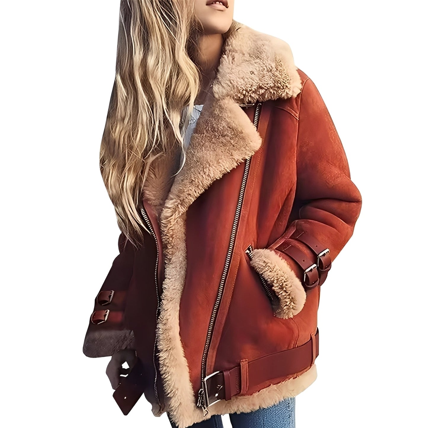 Jessie - Ciepła wełniana kurtka biker z zamkiem dla kobiet