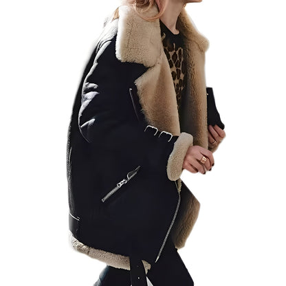 Jessie - Ciepła wełniana kurtka biker z zamkiem dla kobiet