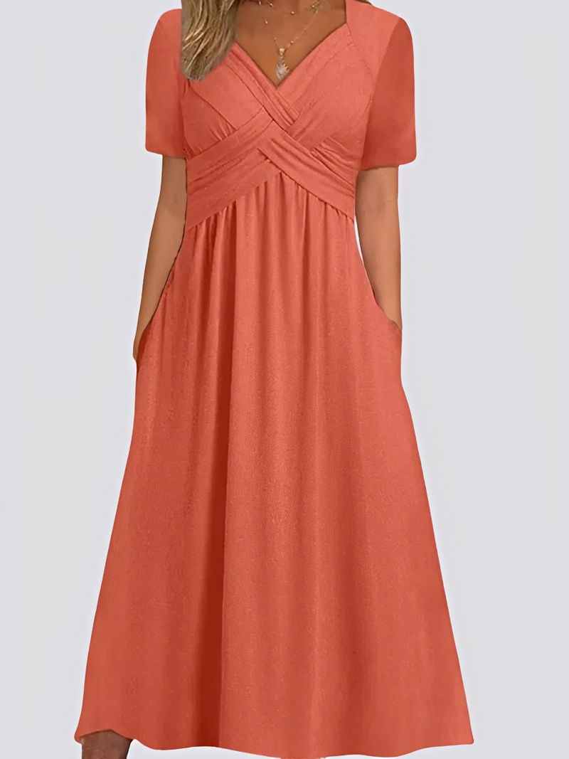 Salma - Swobodna sukienka midi z krótkimi rękawami dla kobiet