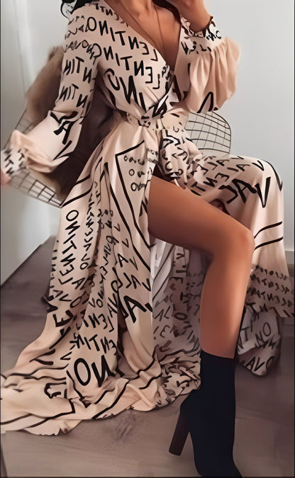 Stacey - Stylowa suknia maxi z rozcięciem dla kobiet