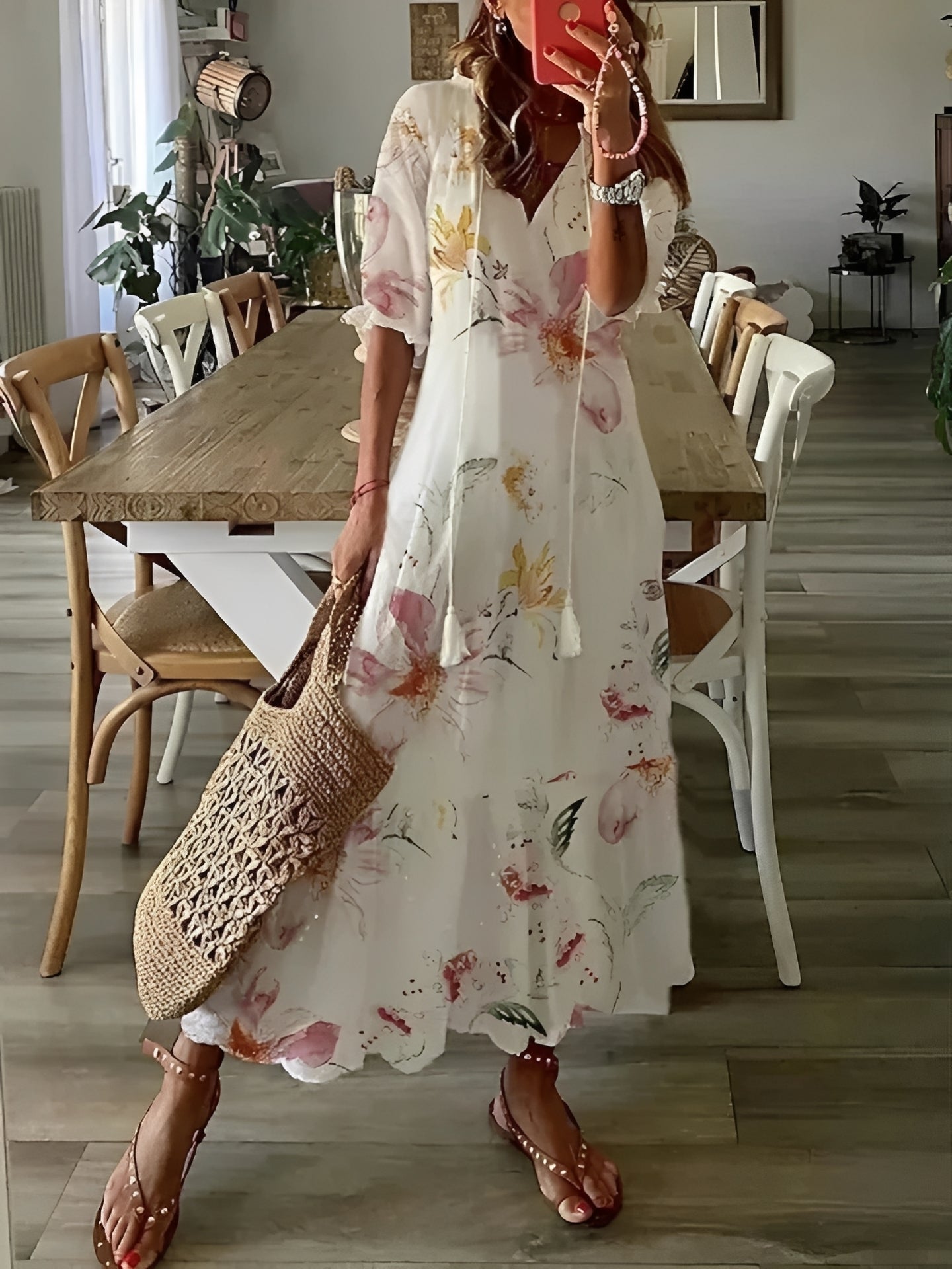 Esther - Boho-maxikleid z półrękawami dla kobiet