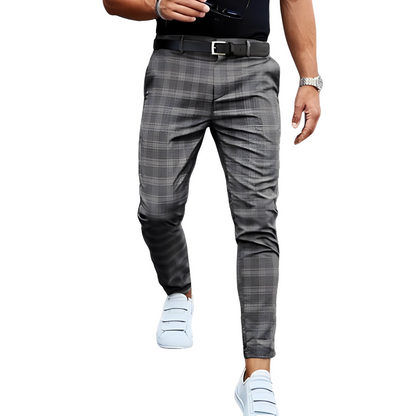 Deacon - Męskie luźne spodnie Slim-Fit w kratkę