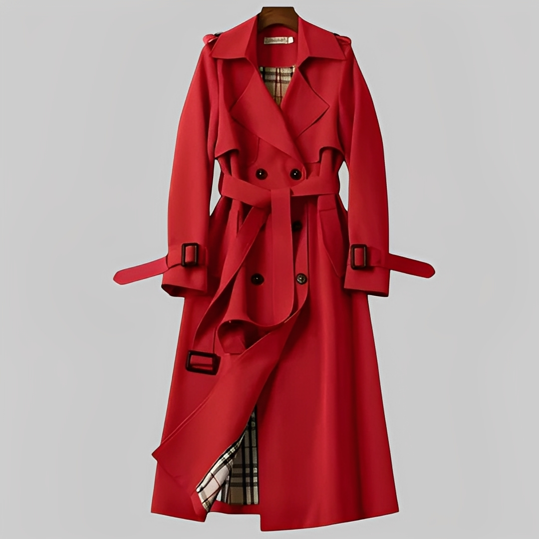 Élodie - Klasyczny damski zimowy płaszcz z paskiem