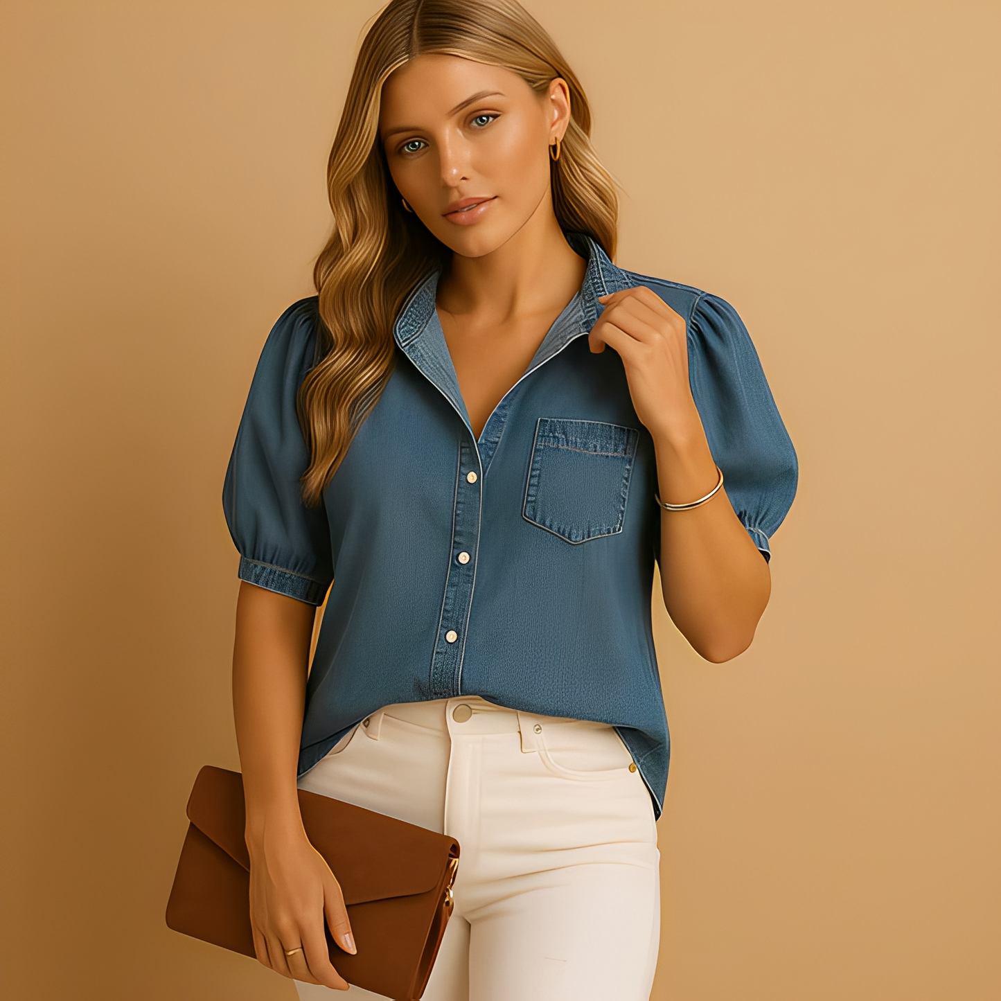Alesandrina - Klasyczna damska koszula jeansowa