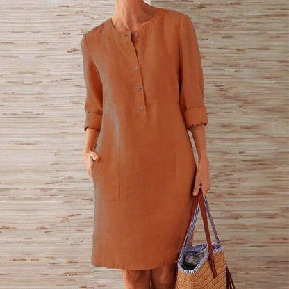 Raquel - Sukienka z długimi rękawami z bawełny i lnu